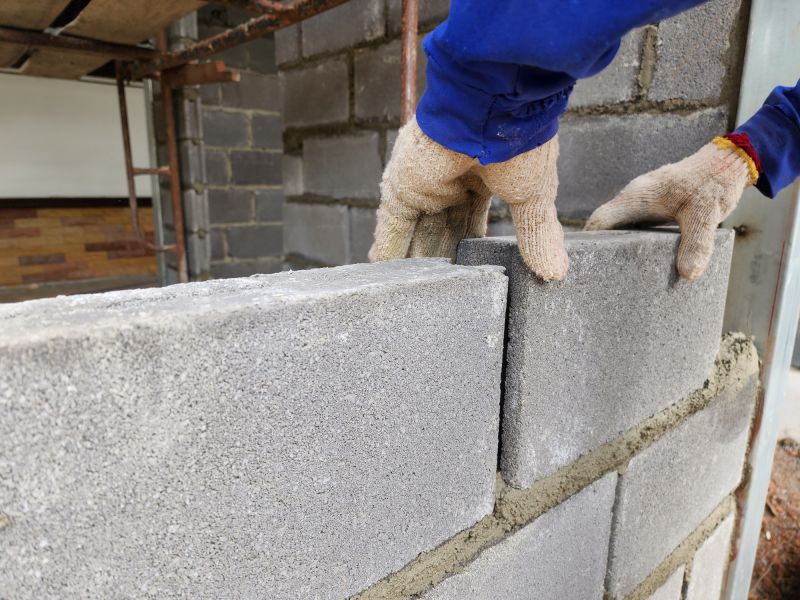Construction Worker Installing Blocks